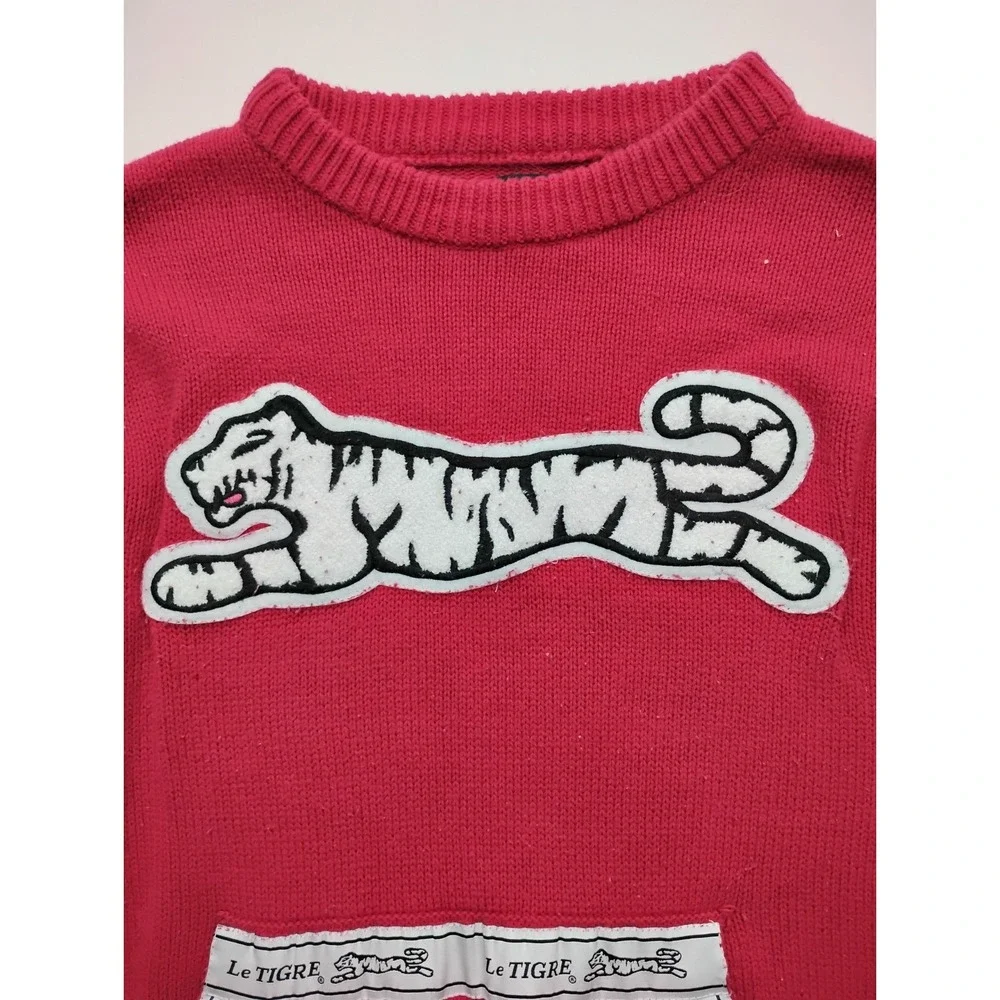 Le Tigre Red Sweater Kangaroo Pocket y2k Big White Tiger Logo Embroider M